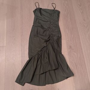 Elegant Olive Green Ruched Dress